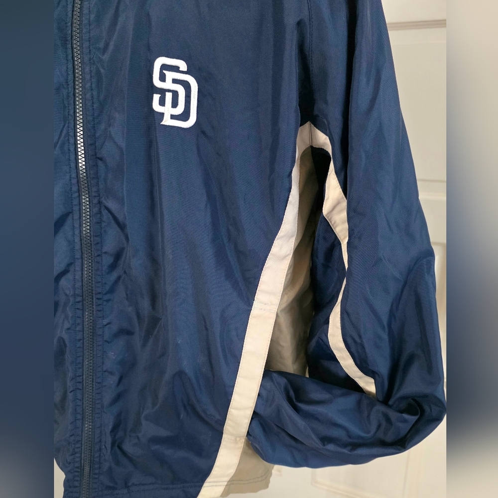 Majestic Vintage San Diego Padres Jacket Men's SZ Medium Blue official Baseball - Picture 4 of 15